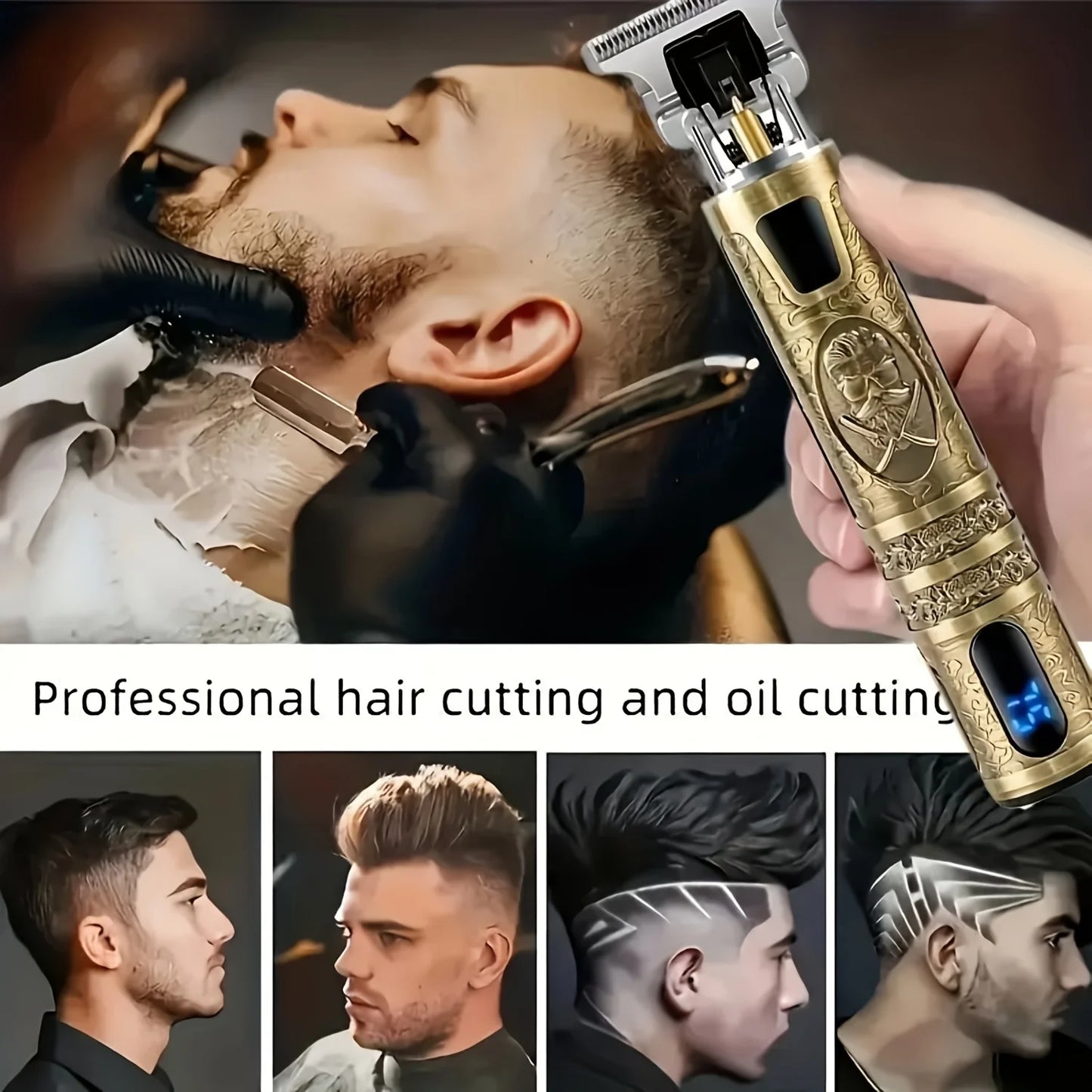 Electric Hair Clipper With LCD Display Oil Head Hair Cutting Machine Hair Beard Trimmer Rechargeable USB Shaver For Men Father