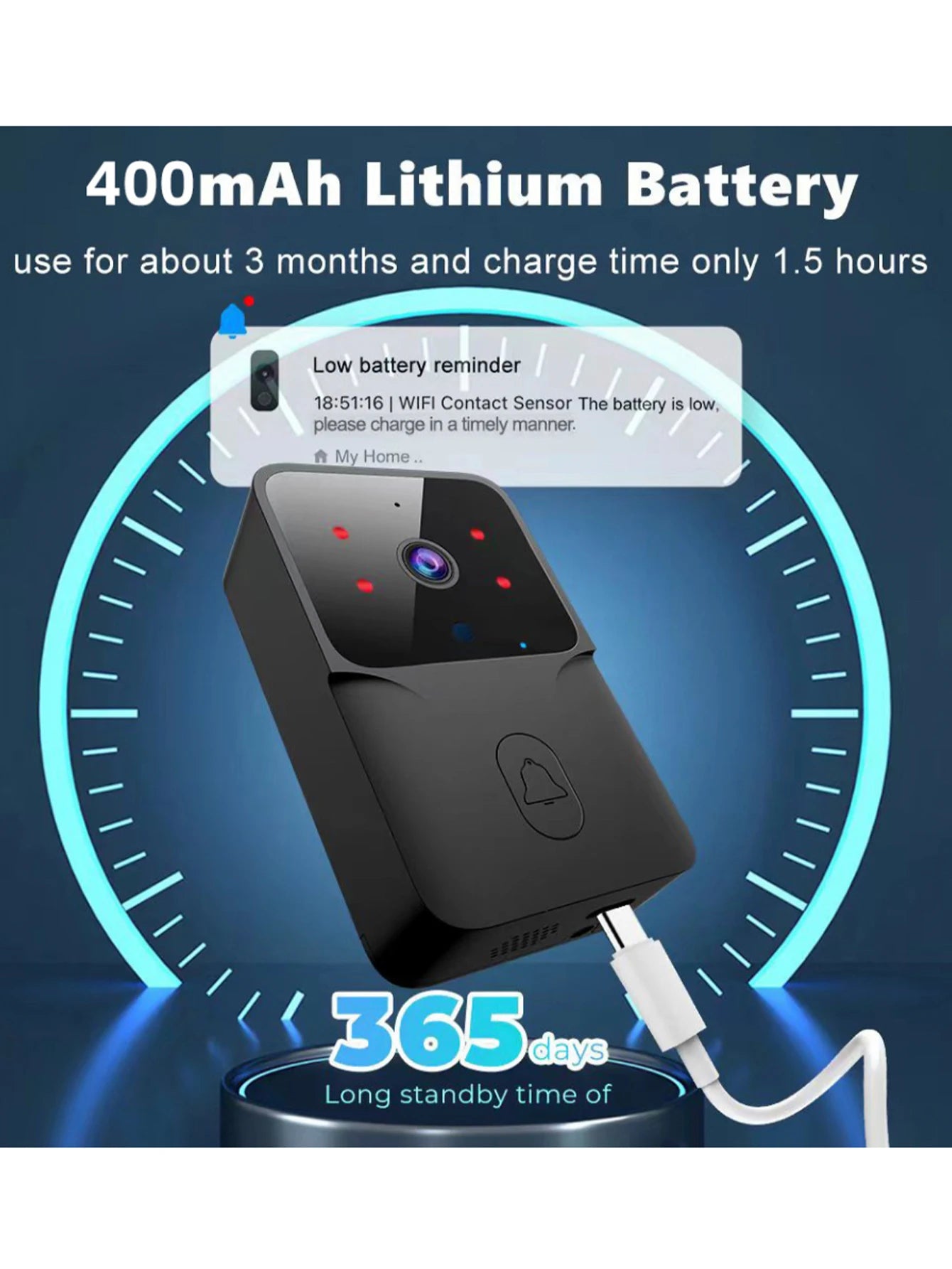 HD Smart Video Doorbell with Night Vision & Wi-Fi/Bluetooth –  with Indoor Chime