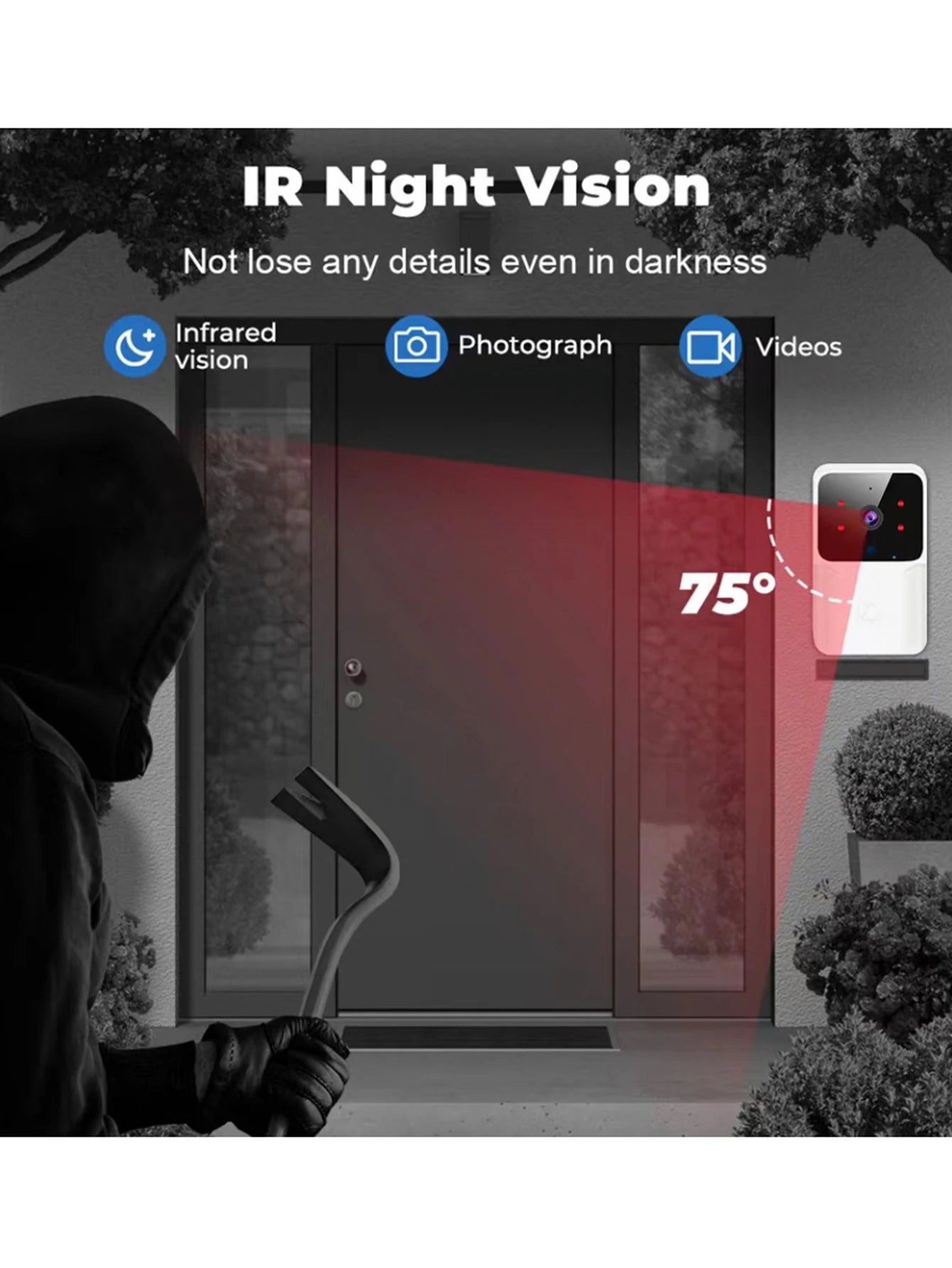 HD Smart Video Doorbell with Night Vision & Wi-Fi/Bluetooth –  with Indoor Chime